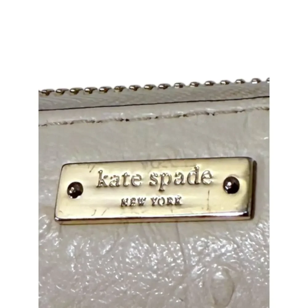 Kate Spade New York Large Continental Wallet Cream Leather Ostrich Embossed